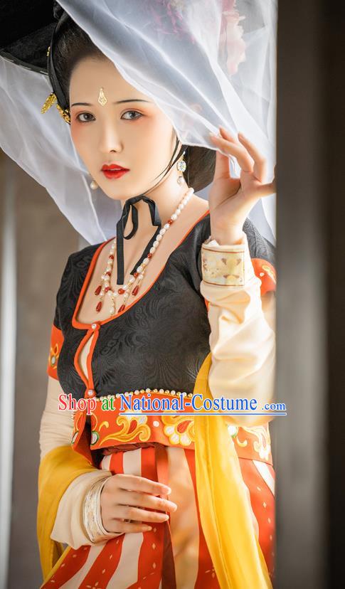 China Traditional Tang Dynasty Royal Princess Gao Yang Historical Clothing Ancient Palace Infanta Embroidered Hanfu Dress