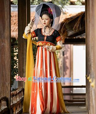 China Traditional Tang Dynasty Royal Princess Gao Yang Historical Clothing Ancient Palace Infanta Embroidered Hanfu Dress