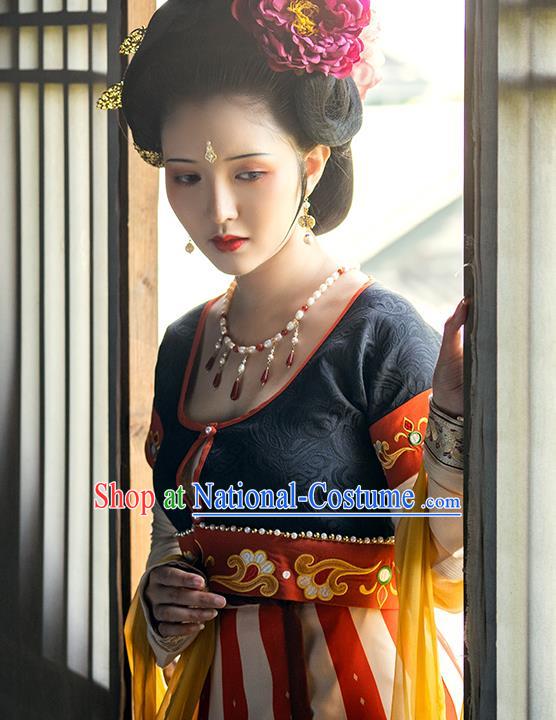 China Traditional Tang Dynasty Royal Princess Gao Yang Historical Clothing Ancient Palace Infanta Embroidered Hanfu Dress