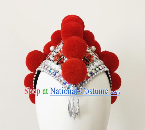 China Folk Dance Hair Accessories Traditional Yi Ethnic Red Cockscomb Hat