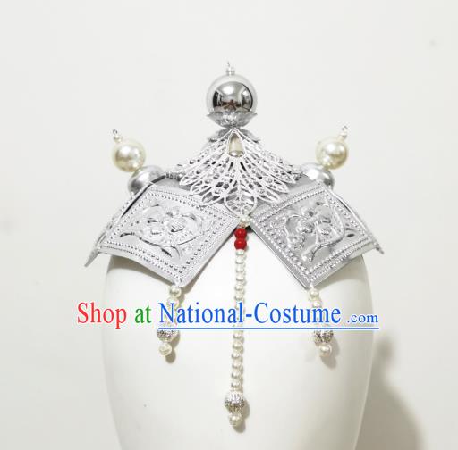 China Ethnic Folk Dance Hair Accessories Traditional Mongol Nationality Argent Hat