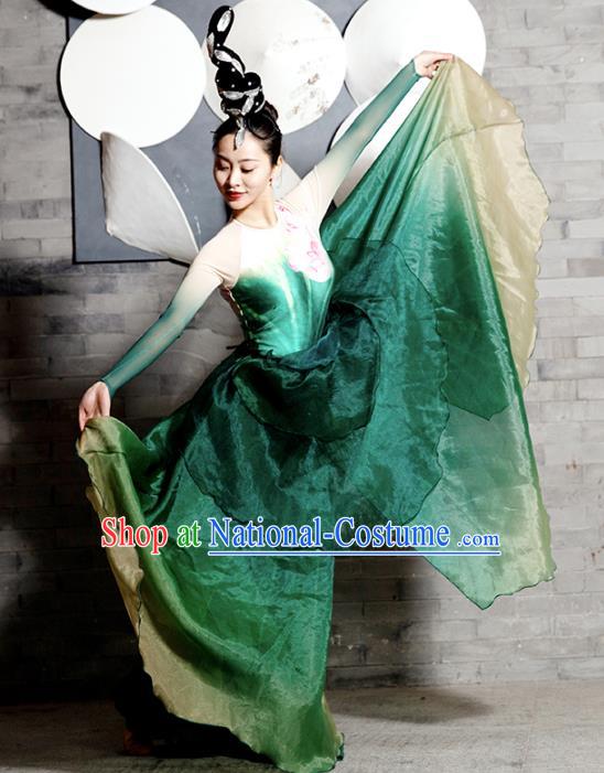 Traditional China Lotus Dance Stage Show Costumes Classical Dance Clothing Umbrella Dance Green Dress