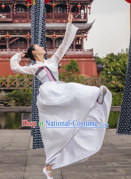 Chinese Classical Dance Stage Performance Clothing Traditional Korean Nationality Dance White Dress Complete Set