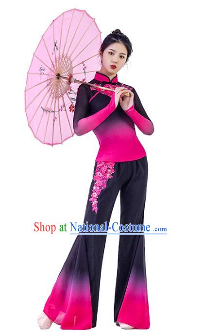 Traditional China Folk Dance Rosy Outfits Stage Show Costumes Fan Dance Clothing