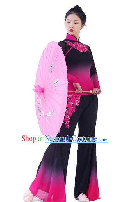 Traditional China Folk Dance Rosy Outfits Stage Show Costumes Fan Dance Clothing