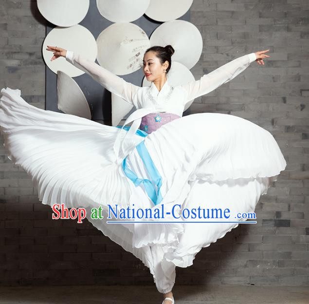 Chinese Traditional Korean Nationality Dance White Dress Classical Dance Stage Performance Clothing