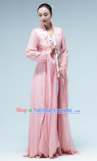 Traditional China Classical Dance Water Sleeve Pink Dress Umbrella Dance Stage Show Costume