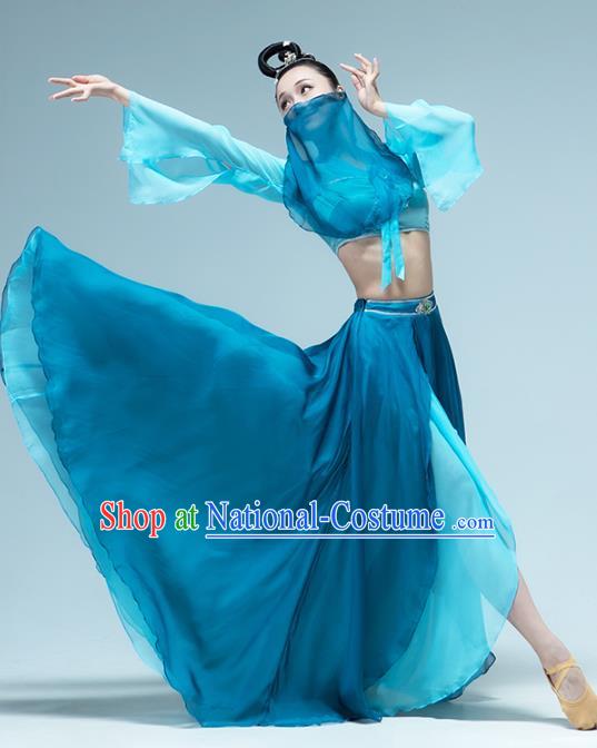 Traditional China Woman Group Dance Costume Classical Dance Stage Show Blue Outfits