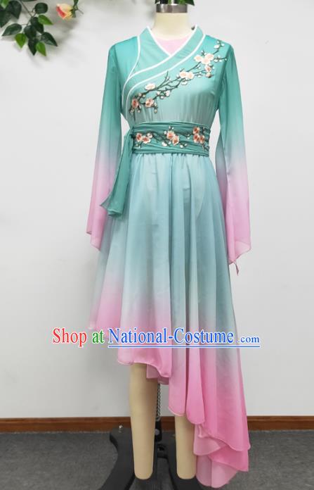 Traditional China Fan Dance Stage Performance Costume Classical Dance Light Blue Dress