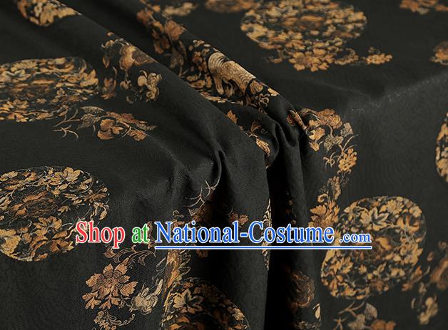 Chinese Royal Peony Pattern Brocade Traditional Cheongsam Silk Fabric Black Gambiered Guangdong Gauze