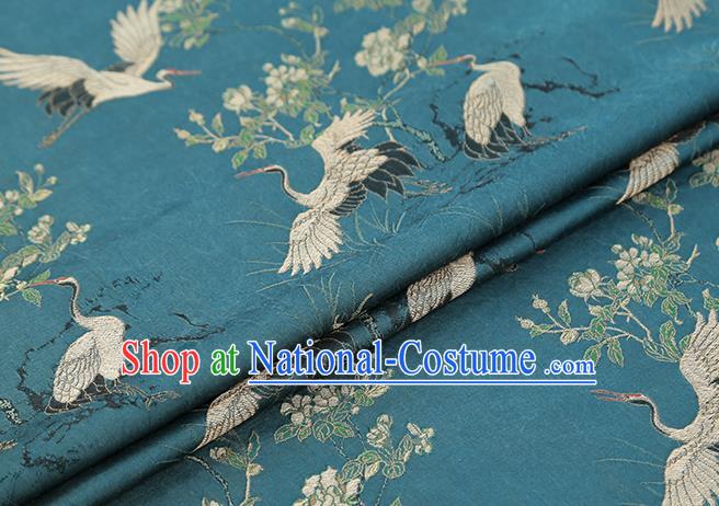 Chinese Blue Gambiered Guangdong Gauze Royal Crane Pattern Song Brocade Traditional Cheongsam Silk Fabric