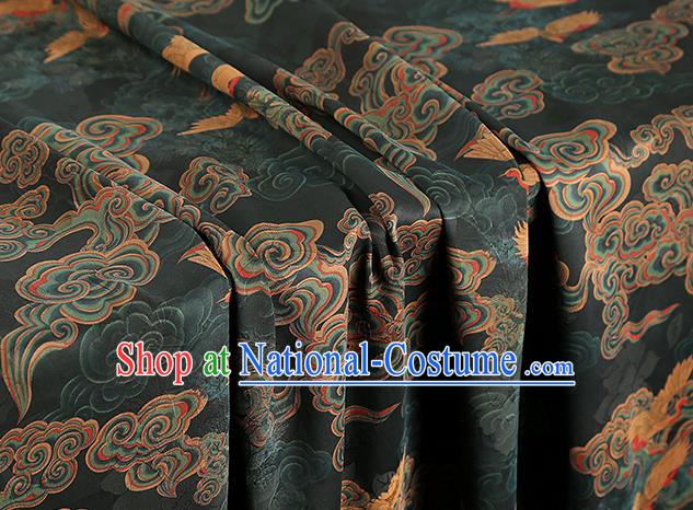 Chinese Gambiered Guangdong Gauze Traditional Cheongsam Silk Fabric Royal Cloud Crane Pattern Atrovirens Brocade