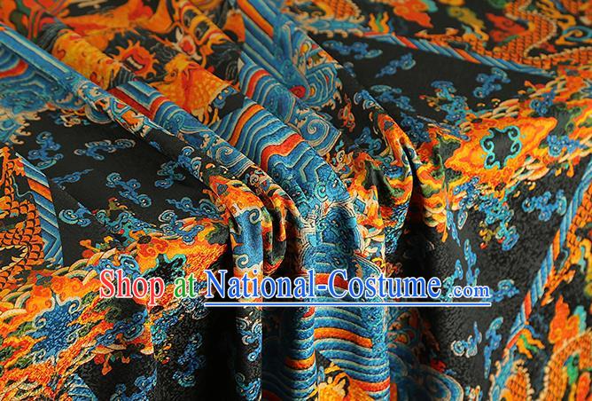 Chinese Royal Dragons Pattern Brocade Drapery Black Gambiered Guangdong Gauze Traditional Cheongsam Silk Fabric