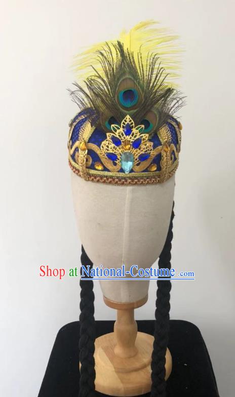 China Uyghur Nationality Dance Braid Hat Traditional Xinjiang Ethnic Stage Performance Headwear