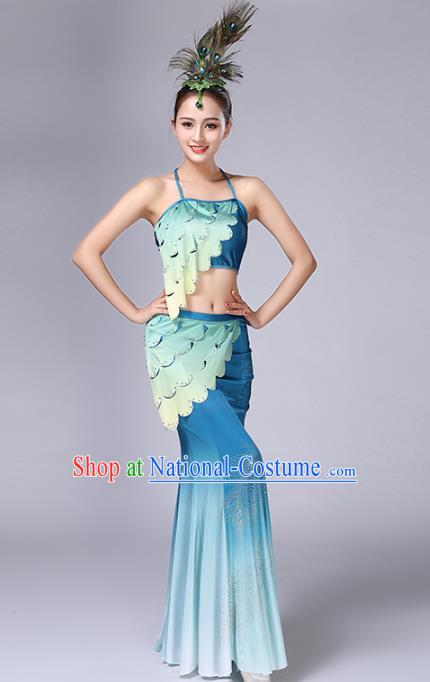 China Traditional Ethnic Peacock Dance Stage Performance Clothing Dai Nationality Mermaid Dress Outfits