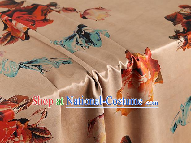 Chinese Gambiered Guangdong Gauze Royal Rose Pattern Cheongsam Cloth Drapery Traditional Ginger Silk Fabric