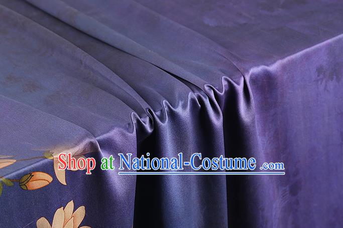 Chinese Royal Mangnolia Pattern Cloth Drapery Traditional Cheongsam Silk Fabric Purple Gambiered Guangdong Gauze