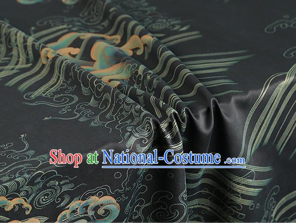 Chinese Royal Waves Pattern Cloth Drapery Traditional Cheongsam Silk Fabric Black Gambiered Guangdong Gauze