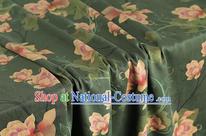 Chinese Royal Lotus Pattern Brocade Cloth Drapery Green Gambiered Guangdong Gauze Traditional Cheongsam Silk Fabric