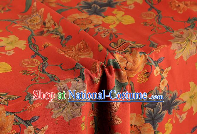 Chinese Royal Flowers Pattern Red Brocade Cloth Drapery Traditional Cheongsam Silk Fabric Gambiered Guangdong Gauze