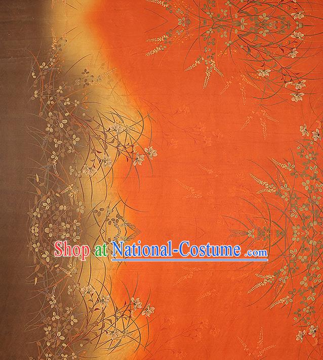 Chinese Royal Campanula Pattern Brocade Cloth Drapery Traditional Cheongsam Silk Fabric Orange Gambiered Guangdong Gauze