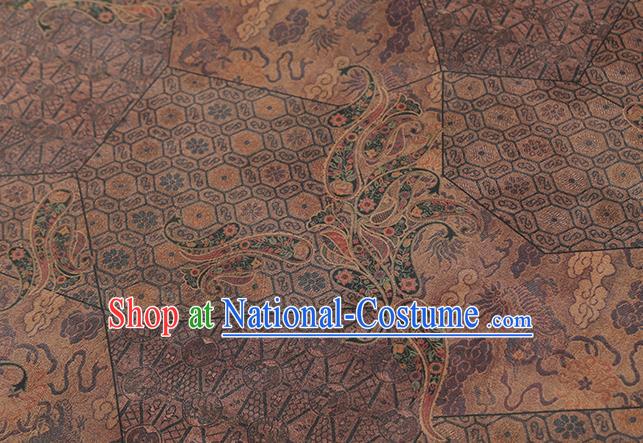 Chinese Royal Pattern Brown Gambiered Guangdong Gauze Traditional Cheongsam Jacquard Silk Fabric Brocade Cloth Drapery