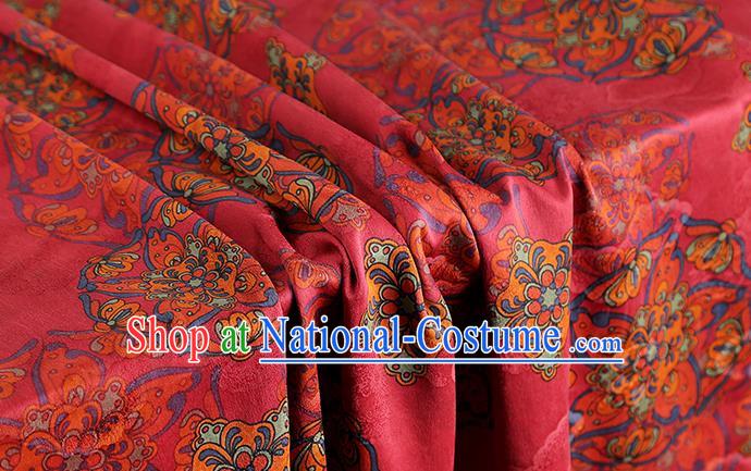 Chinese Red Brocade Cloth Drapery Royal Hydrangea Pattern Gambiered Guangdong Gauze Traditional Cheongsam Silk Fabric