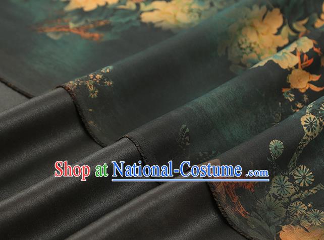 Chinese Traditional Deep Green Silk Fabric Royal Peony Pattern Cheongsam Cloth Drapery Gambiered Guangdong Gauze