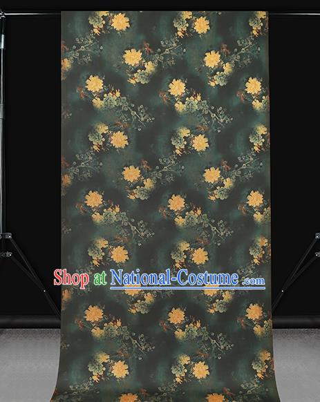 Chinese Traditional Deep Green Silk Fabric Royal Peony Pattern Cheongsam Cloth Drapery Gambiered Guangdong Gauze