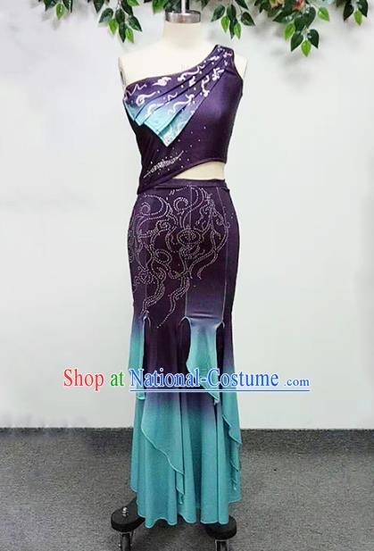 China Dai Nationality Dance Deep Purple Dress Outfits Traditional Ethnic Stage Performance Peacock Dance Clothing