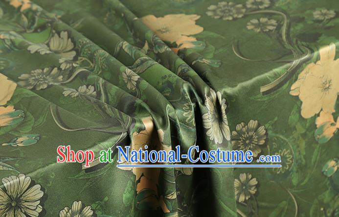 Chinese Traditional Cheongsam Silk Fabric Royal Flowers Pattern Gambiered Guangdong Gauze Green Brocade Cloth Drapery