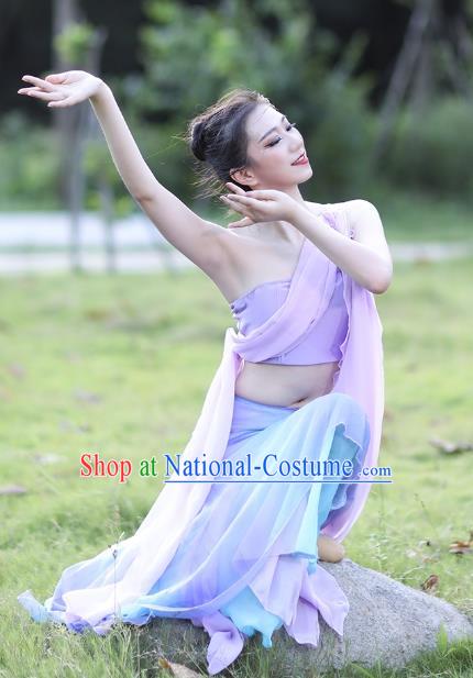 China Traditional Ethnic Stage Performance Peacock Dance Clothing Dai Nationality Dance Lilac Dress Outfits