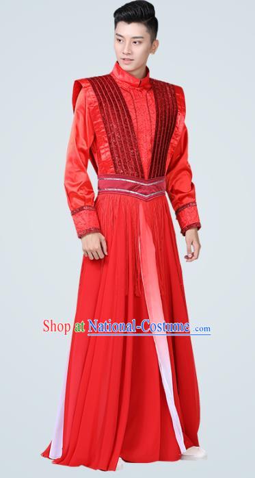 China Traditional New Year Folk Dance Red Clothing Drum Dance Costume for Men