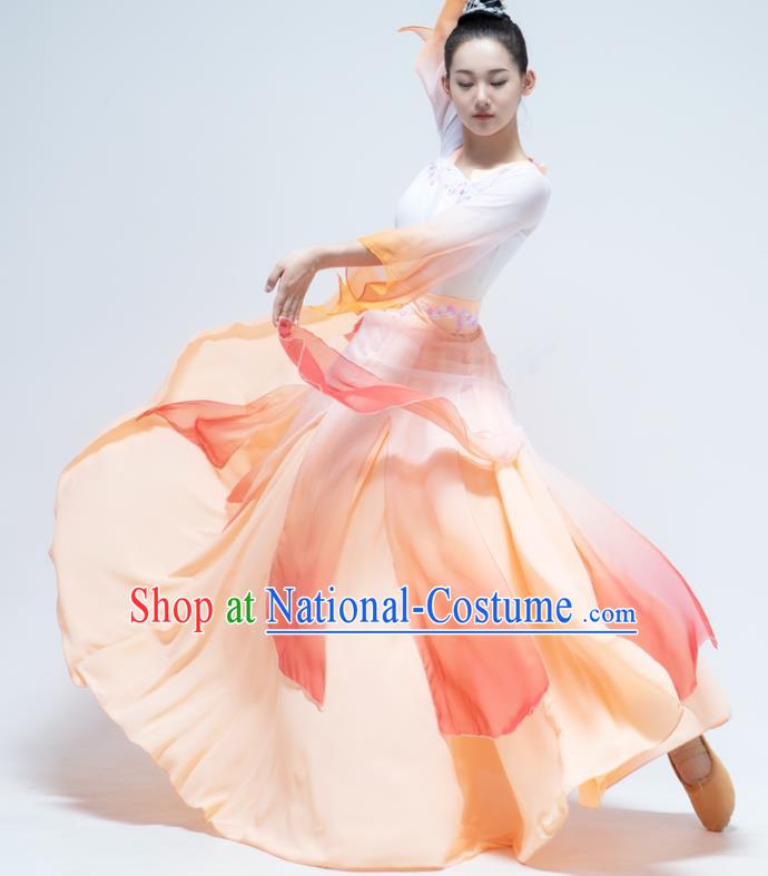 China Classical Dance Stage Performance Orange Hanfu Dress Traditional Han Dynasty Court Dance Costume