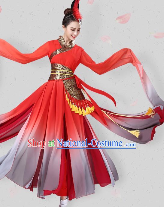 China Traditional Fan Dance Group Dance Water Sleeve Red Dress New Year Classical Dance Costume