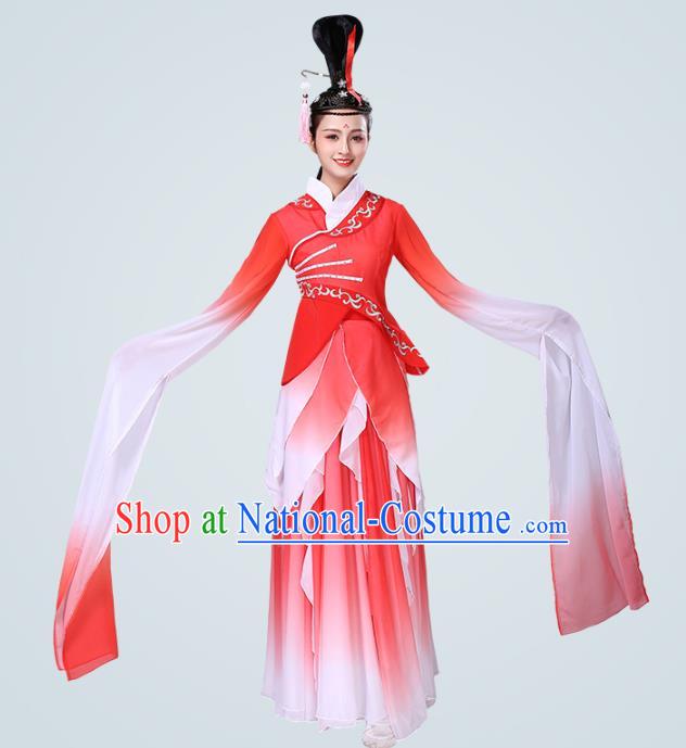 China Traditional Stage Performance Group Dance Costume Classical Dance Red Water Sleeve Dress