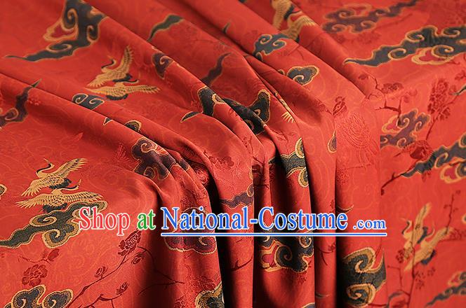 Chinese Royal Cloud Cranes Butterfly Pattern Gambiered Guangdong Gauze Brocade Cloth Drapery Traditional Cheongsam Red Silk Fabric