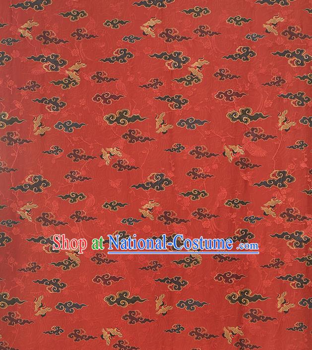 Chinese Royal Cloud Cranes Butterfly Pattern Gambiered Guangdong Gauze Brocade Cloth Drapery Traditional Cheongsam Red Silk Fabric