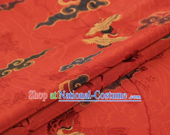 Chinese Royal Cloud Cranes Butterfly Pattern Gambiered Guangdong Gauze Brocade Cloth Drapery Traditional Cheongsam Red Silk Fabric