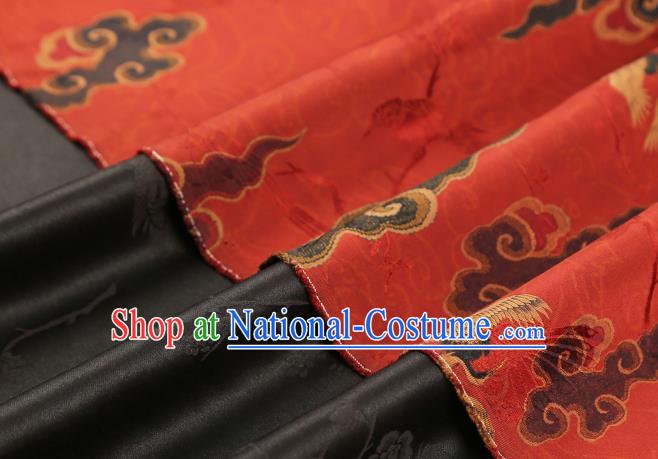 Chinese Royal Cloud Cranes Butterfly Pattern Gambiered Guangdong Gauze Brocade Cloth Drapery Traditional Cheongsam Red Silk Fabric