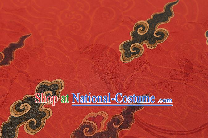 Chinese Royal Cloud Cranes Butterfly Pattern Gambiered Guangdong Gauze Brocade Cloth Drapery Traditional Cheongsam Red Silk Fabric