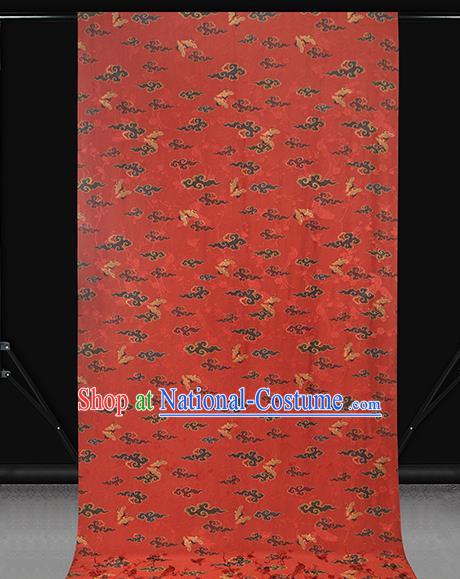 Chinese Royal Cloud Cranes Butterfly Pattern Gambiered Guangdong Gauze Brocade Cloth Drapery Traditional Cheongsam Red Silk Fabric