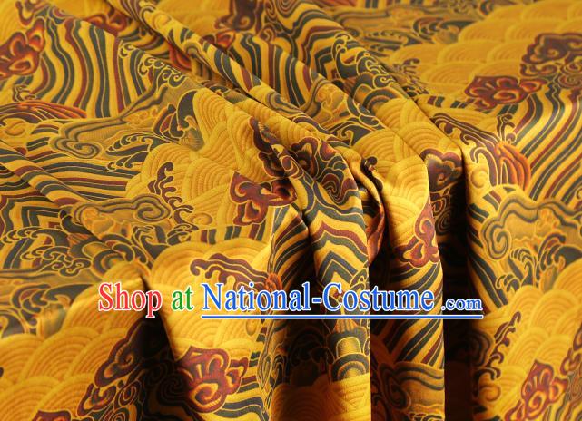 Chinese Yellow Brocade Cloth Drapery Traditional Cheongsam Royal Waves Pattern Silk Fabric Gambiered Guangdong Gauze