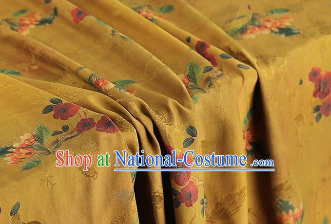 Chinese Ginger Brocade Cloth Drapery Gambiered Guangdong Gauze Traditional Cheongsam Royal Flowers Butterfly Pattern Silk Fabric