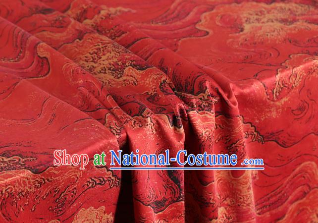 Chinese Red Brocade Cloth Drapery Gambiered Guangdong Gauze Traditional Cheongsam Royal Wave Pattern Silk Fabric