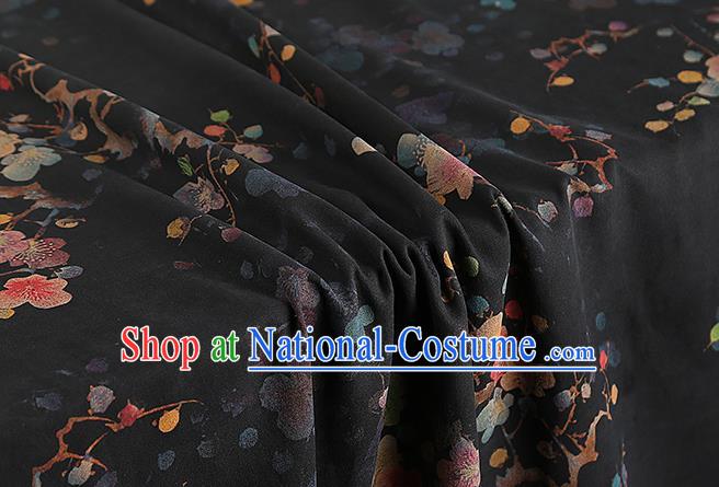 Chinese Traditional Cheongsam Black Silk Fabric Classical Plum Blossom Pattern Gambiered Guangdong Gauze Drapery Brocade Cloth