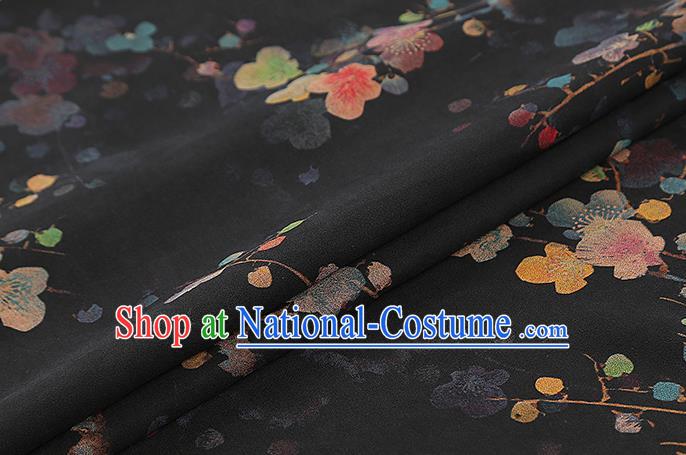 Chinese Traditional Cheongsam Black Silk Fabric Classical Plum Blossom Pattern Gambiered Guangdong Gauze Drapery Brocade Cloth