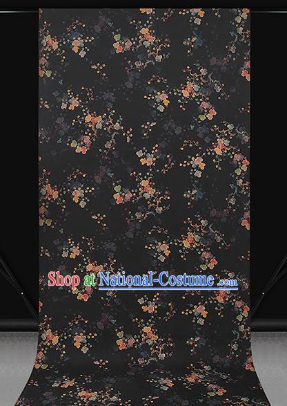 Chinese Traditional Cheongsam Black Silk Fabric Classical Plum Blossom Pattern Gambiered Guangdong Gauze Drapery Brocade Cloth