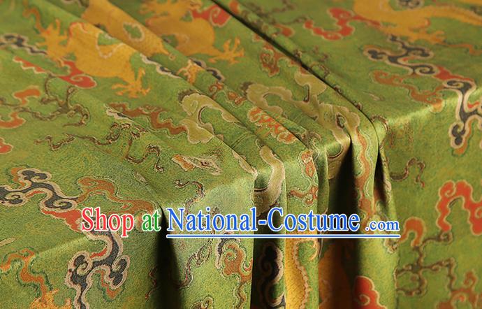 Chinese Classical Dragon Pattern Green Gambiered Guangdong Gauze Drapery Traditional Cheongsam Silk Fabric Brocade Cloth