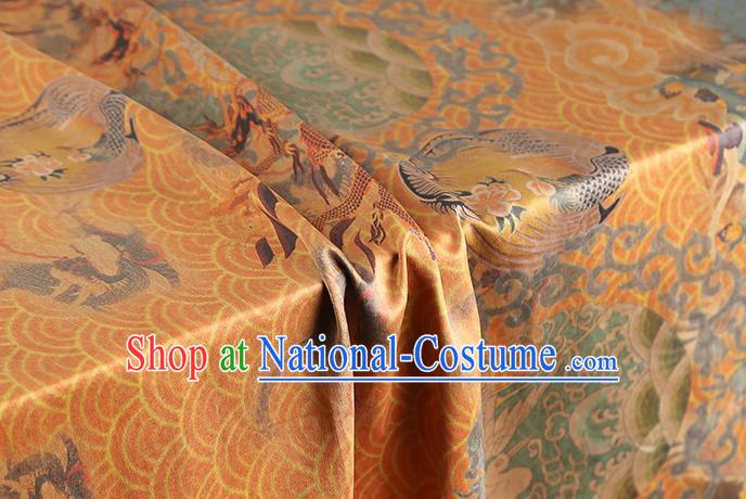 Chinese Traditional Cheongsam Silk Fabric Brocade Cloth Classical Dragon Pattern Orange Gambiered Guangdong Gauze Drapery